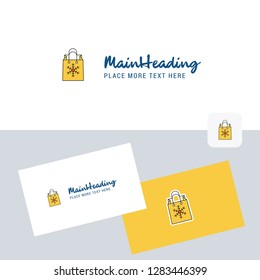 Christmas shopping bag vector logotype with business card template. Elegant corporate identity. - Vector