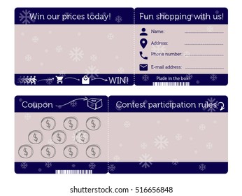 Christmas shopping coupon. Winter holidays voucher. Raise points and win. 