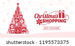 Christmas shopping discount voucher with Christmas tree composed of beautiful gifts
