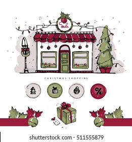 Christmas shopping. Hand drawn vector illustration