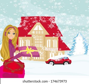 Christmas shopping on a snowy day