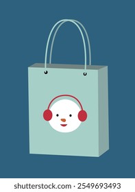 Christmas shopping paper bag vector element.
Christmas gift bag flat stock illustration.
Good for card,poster, banner, leaflet .
Christmas shopping bag with snowman pattern printed on it.