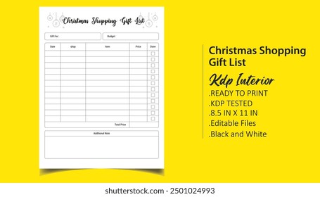 Christmas Shopping  Planner Kdp Interior