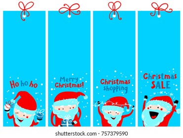 Christmas shopping tags with Santa Claus. Winter labels. Vector illustration in cute flat kids style