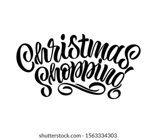 Christmas shopping typography vector design for greeting cards and poster. Christmas shopping hand lettering on a blurred background. Design template celebration. Vector illustration.