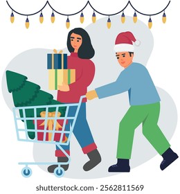 Christmas shopping vector illustration for commercial use