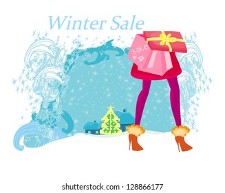 Christmas shopping -  winter sale card