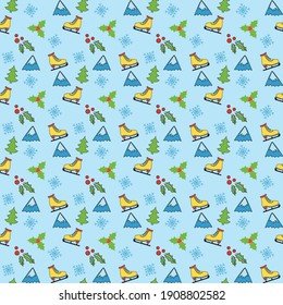 Christmas show snow and tree seamless pattern  