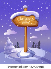 Christmas sign board on winter background. EPS 10. Transparency. Gradients.