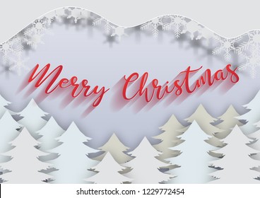christmas sign with paper cut art and craft style on color Background