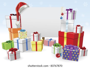 Christmas sign and presents background with copyspace for your message