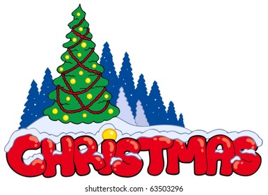 Weihnachtszeichen mit Baum - Vektorgrafik.