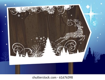 Christmas Signboard. All elements and textures are individual objects. Vector illustration scale to any size.