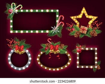 Christmas signs realistic set with holiday celebration symbols isolated vector illustration