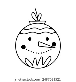 Christmas silhouette badge element. Winter line art label design. Christmas toy linear print for t-shirt, cards, stickers. Stock vector Christmas silhouette artwork.
