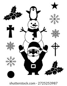 Navidades Silueta Personajes Pila Copos de nieve Ilustración vectorial festiva