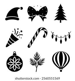 Christmas Silhouette Clipart Collection with Festive Elements and Decorations 