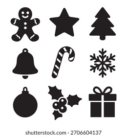 Christmas silhouette icon set vector art illustration on white background