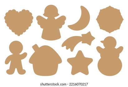 Christmas silhouette shapes for cookies or tags die cutting. Vector templates for cookie kit, cutting machine, paper craft. Pattern icon set. Winter motifs isolated silhouettes on white background.