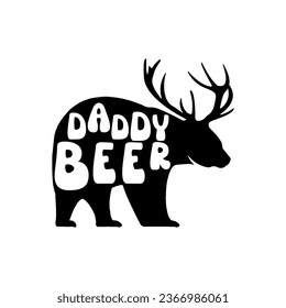 Christmas Silhouette t-shirt print Design with bear - daddy beer. Merry Christmas badge isolated on white. Happy holidays stock vector design.