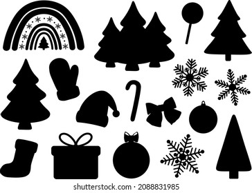 Christmas silhouette vector illustration. New Year elements
