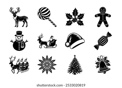 Christmas Silhouette Vector Set - Holiday Clipart Collection -Christmas Icons - Shapes