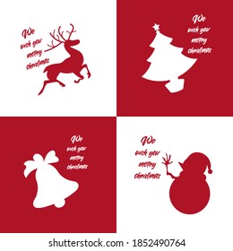 Christmas Silhouette Vector Set Red And White