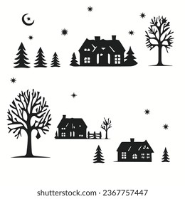 Christmas silhouettes and icons. black flat color simple elegant Christmas vector and illustration.