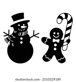 Christmas Silhouettes Snowman Cartoon,gingerbread and vector design