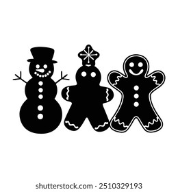 Christmas Silhouettes Snowman Cartoon,gingerbread and vector design