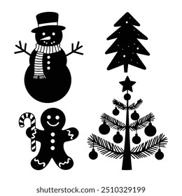 Christmas Silhouettes Snowman Cartoon,gingerbread and vector design