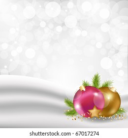 Fondo de plata de Navidad con la esfera de Año Nuevo y estrellas, ilustración vectorial
