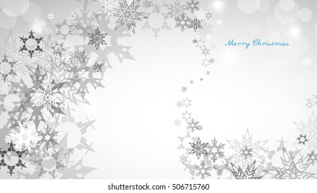 Christmas silver background with snowflakes and decent blue Merry text horizontal version