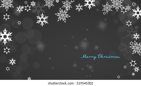 Christmas silver background with snowflakes and decent blue Merry Christmas text - dark version