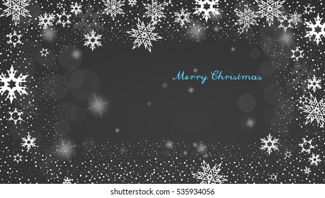 Christmas silver background with snowflakes and decent blue Merry Christmas text - dark version