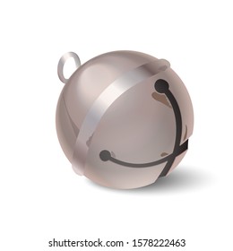 Christmas silver bell isolated on white background. Vector illustration in realistic style