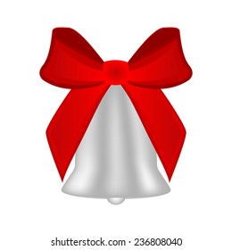 Christmas silver bell with red bow 