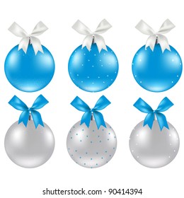 Christmas Silver And Blue Ball, Vector Illustration