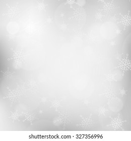 Christmas silver blurred background with snowflakes. vector illustration. 