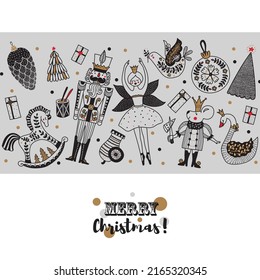 Christmas silver card the Nutcracker. Magic vector illustration. 