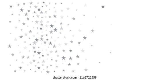 christmas silver glitter stars background, sparkle lights confetti falling. magic shining Flying stars on night sky cosmic backdrop, winter vector border isolated on white. 