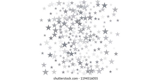 christmas silver glitter stars background, sparkle lights confetti falling. magic shining Flying stars on night sky cosmic backdrop, winter vector border isolated on white. 