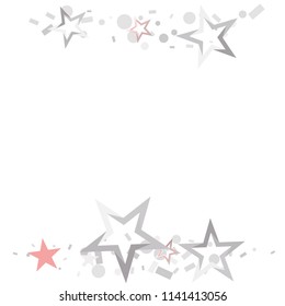 Christmas silver and pink stars confetti falling, isolated on white. Magic shining flying stars and glitter dots sparkle cosmic backdrop