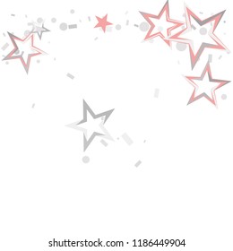 Christmas silver and pink stars confetti falling, isolated on white. Magic shining flying stars and glitter dots sparkle cosmic backdrop