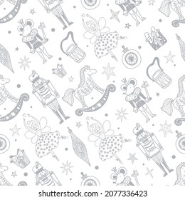 Christmas silver vector seamless Nutcracker pattern.  Seamless pattern can be used for wallpaper, pattern fills, web page background, surface textures.