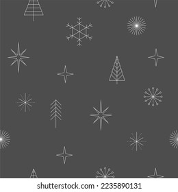 Christmas simple elegant geometric minimalist style background. Decorations elements, Snowflakes, and Christmas trees.Happy new year seamless pattern