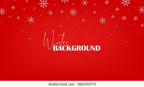 Christmas simple falling white snowflakes on red background. Vector illustration for your design.