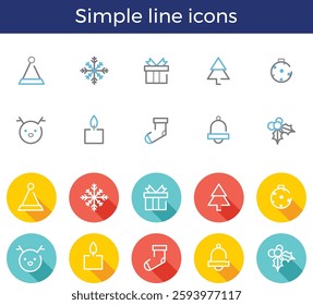Christmas simple line icon set, vector illustration
