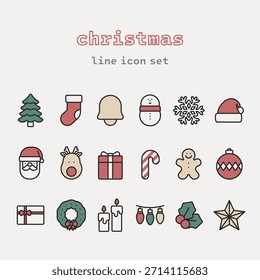 Conjunto de iconos de línea simple de Navidad