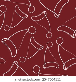 christmas simple pattern with simple icon of santa claus hat with pom pom on top on red background arranged randomly